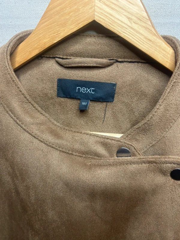 Next Tan Faux Suede Biker Jacket Size 18T UK Quilted Sleeve Stretch