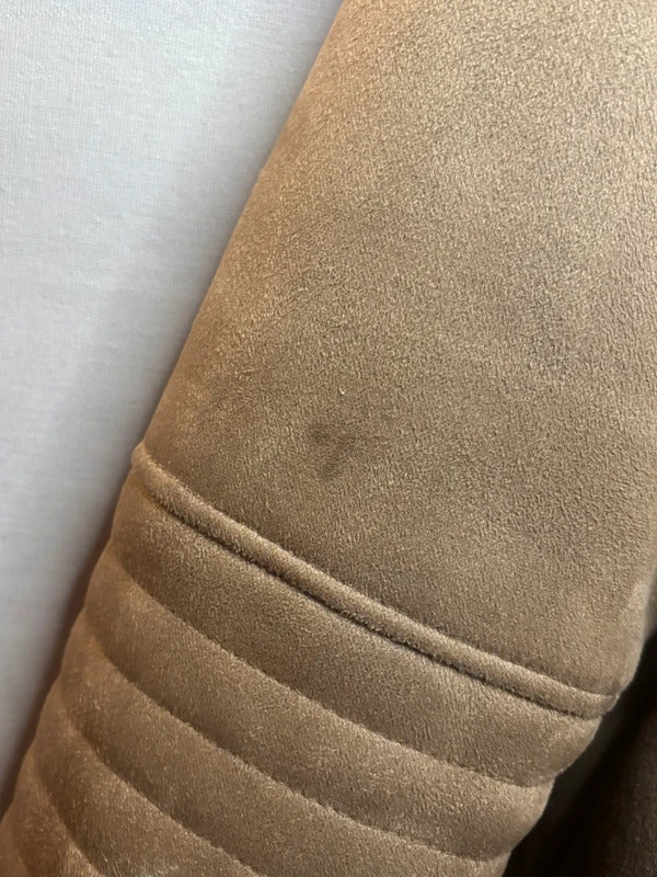 Next Tan Faux Suede Biker Jacket Size 18T UK Quilted Sleeve Stretch