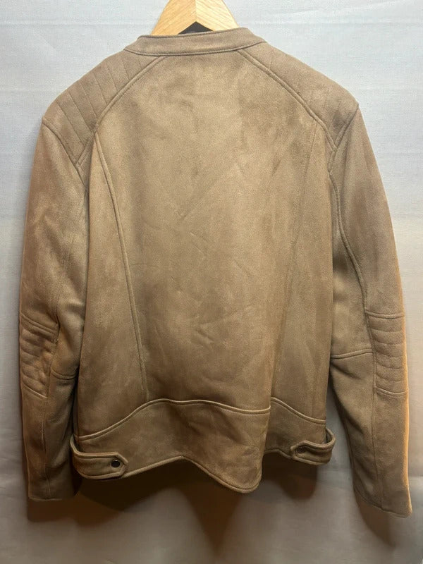 Next Tan Faux Suede Biker Jacket Size 18T UK Quilted Sleeve Stretch
