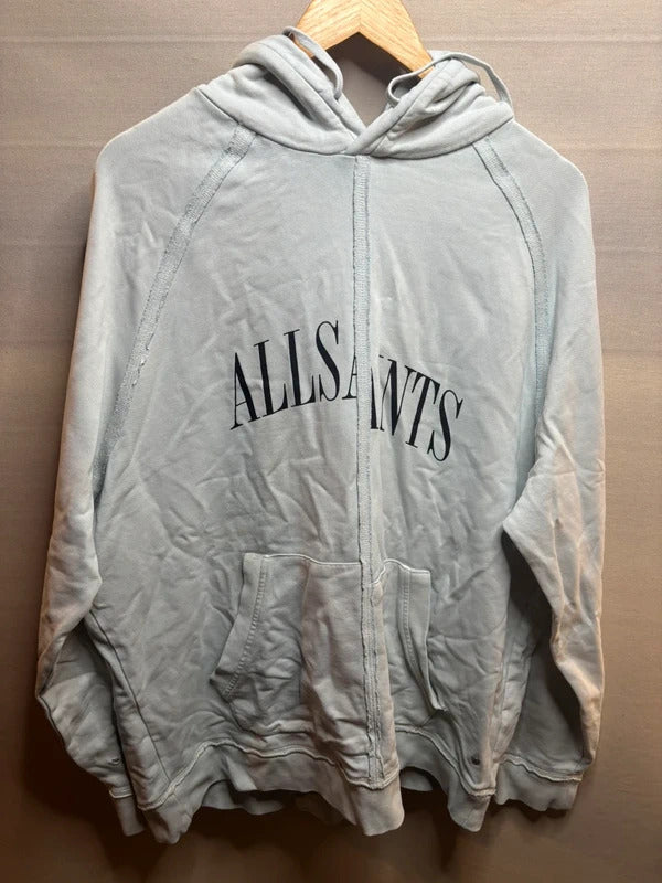 AllSaints Diverge OTH Hoodie Mens Optic White Pullover Sweatshirt Dyed In Wash - Medium