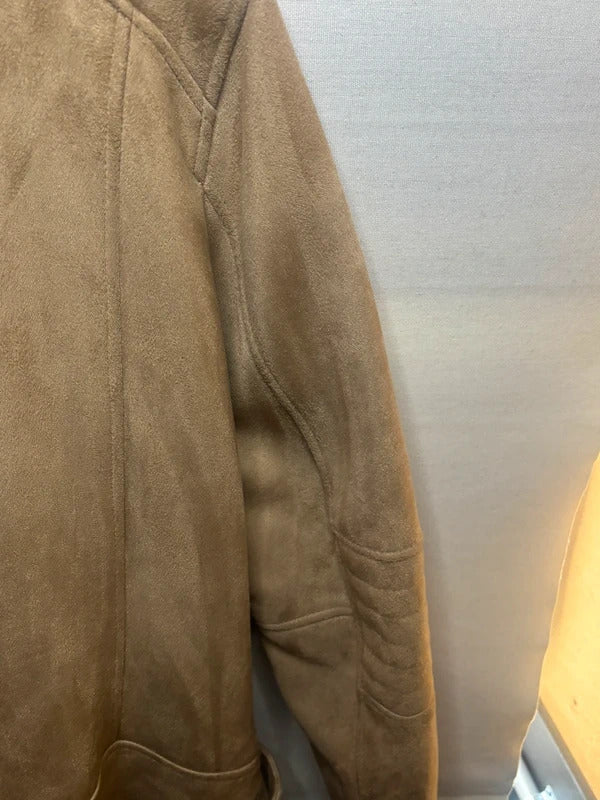 Next Tan Faux Suede Biker Jacket Size 18T UK Quilted Sleeve Stretch