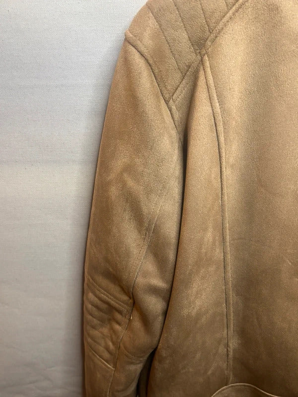 Next Tan Faux Suede Biker Jacket Size 18T UK Quilted Sleeve Stretch