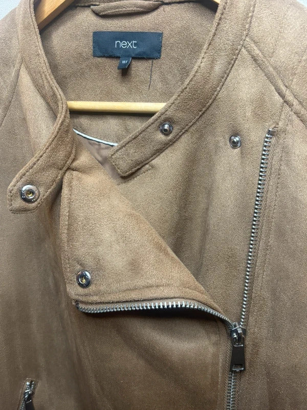 Next Tan Faux Suede Biker Jacket Size 18T UK Quilted Sleeve Stretch
