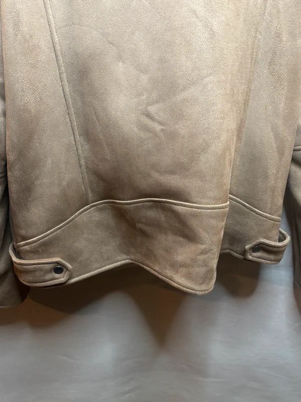 Next Tan Faux Suede Biker Jacket Size 18T UK Quilted Sleeve Stretch