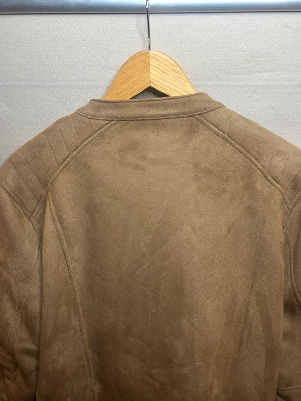 Next Tan Faux Suede Biker Jacket Size 18T UK Quilted Sleeve Stretch